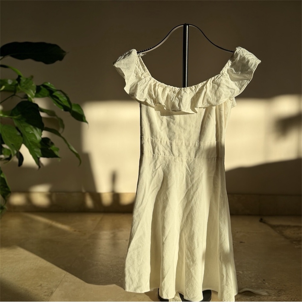 Zara White Linen Cottage Core Coastal Boho Western Dress XS